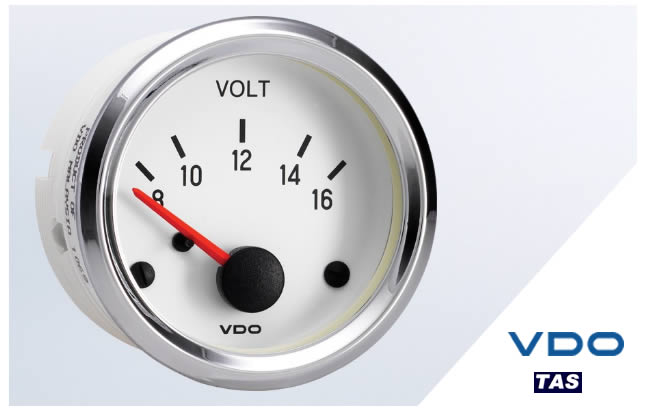 VDO Cockpit White & Chrome 8-16V Voltmeter Gauge